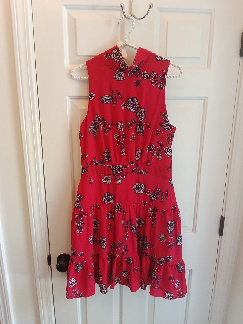 Eliza J Red Floral Tiered Sleeveless Dress | Size 10